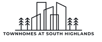 A black and white logo for Townhomes at South Highlands.